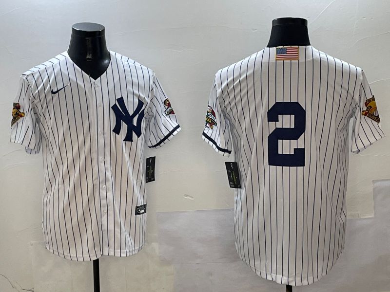 Men New York Yankees #2 No Name White Stripe Throwback Game 2025 Nike MLB Jersey style 1->new york yankees->MLB Jersey